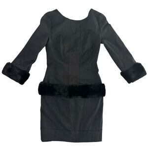 FLAVIO CASTELLANI Black Low Back Fur Trim Cocktail Dress US 8/ 44 Italy